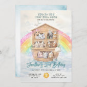 Invitation TWO BY TWO Noah's Ark Birthday Rainbow (Devant / Derrière)