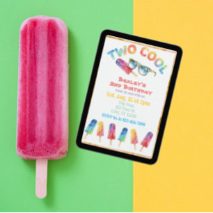 Invitation TWO Cool, gouache à l'eau Popsicle 2e anniversaire