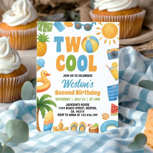Invitation Two Cool Summer Beach 2nd Birthday Party