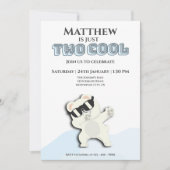 Invitation Two Cool Winter Polar Bear dabbing 2nd bday (Devant)