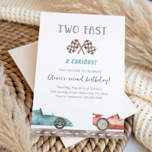 Invitation Two Fast 2 Curious Race Car Birthday Party