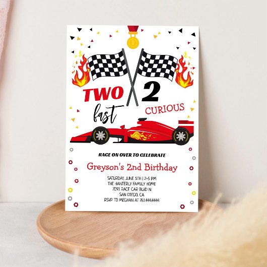 Invitation Two Fast 2 Curious Racing Car Boy Birthday