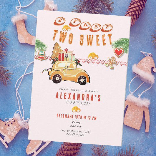 Invitation Two Fast Christmas Gingerbread Car P 2nd Birthday