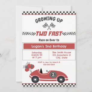 Invitation "Two Fast" Race Car 2e Anniversaire Fête Invitatio