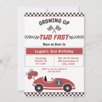 Invitation "Two Fast" Race Car 2e Anniversaire Fête Invitatio