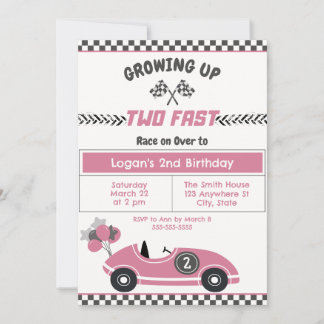 Invitation "Two Fast" Race Car 2e Anniversaire Fête Invitatio