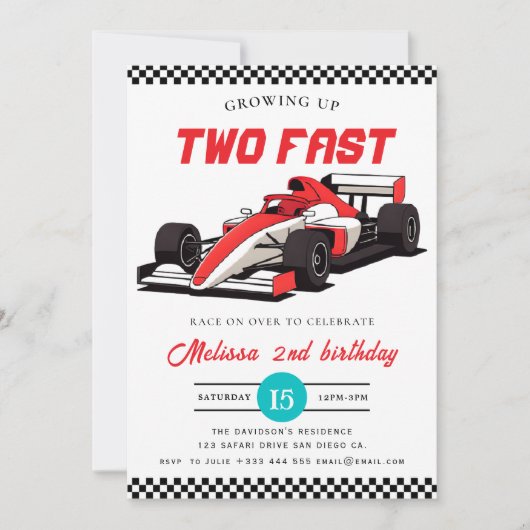 Invitation Two Fast Race Car Boy 2nd Birthday Party  (Devant)