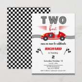 Invitation Two Fast Red Race Car 2nd Birthday °Race (Devant / Derrière)