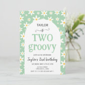 Invitation TWO groovy Mint Green Daisy 2nd Birthday (Debout devant)