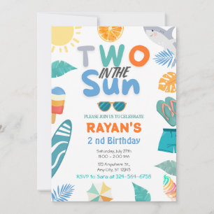 Invitation Two In the Sun Tropical Beach 2 et fête d'annivers