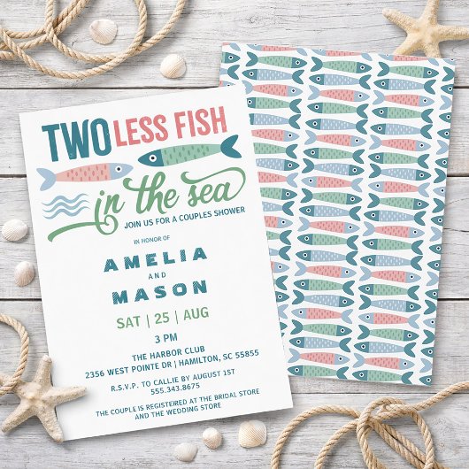 Invitation Two Less Fish in the Sea Couples Bridal Shower