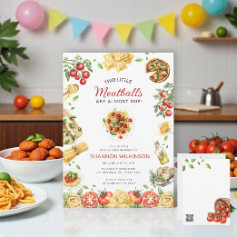 Invitation Two Little Meatballs Pasta Baby Shower QR code