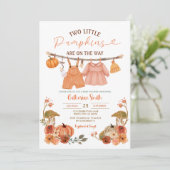 Invitation Two Little Pumpkins Baby Shower Clothesline Floral (Debout devant)