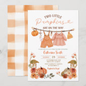 Invitation Two Little Pumpkins Baby Shower Clothesline Floral (Devant / Derrière)