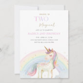 Invitation Two Magical Unicorn Rainbow 2nd Birthday Party (Devant)
