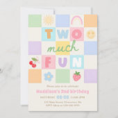 Invitation Two much Fun Colorful Gingham 2nd Birthday (Devant)