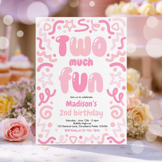 Invitation Two Much Fun Confetti Balloon 2nd Birthday 