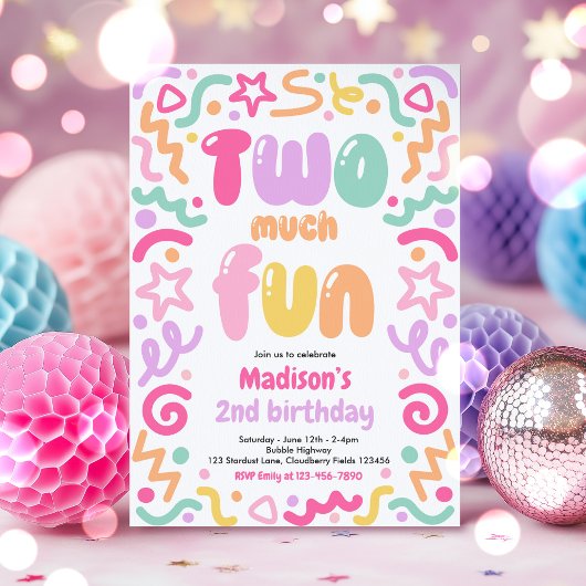 Invitation Two Much Fun Confetti Balloon 2nd Birthday 