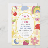Invitation Two Much Fun Retro Hand Drawn Quirky 2nd Birthday (Devant)