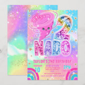 Invitation Two Nado Rainbow Glitter 2nd Birthday Party (Devant / Derrière)