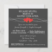 Invitation Two Red Hearts Chalk Mariage (Devant)
