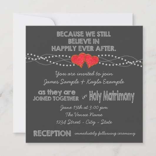 Invitation Two Red Hearts Chalk Mariage (Devant)