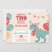 Invitation Two Rex Birthday Invitation. Dino 2nd Invite. Prin (Devant)