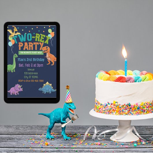 Invitation Two-Rex Party Dinosaur 2nd Birthday