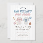 Invitation Two Rookies One Team Baseball Sibling Birthday (Devant)