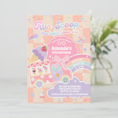 Invitation Two Scoop Ice Cream Groovy Daisy 2nd Birthday (Debout devant)