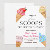 Invitation Two Scoops Are Better Than One Birthday Party (Devant / Derrière)