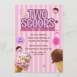 Invitation Two Scoops are Better Than One Ice Cream Birthday 