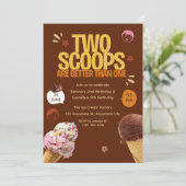 Invitation Two Scoops are Better Than One Ice Cream Birthday  (Debout devant)