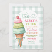 Invitation Two Scoops Of Fun Ice Cream Bow 2nd Birthday (Devant)