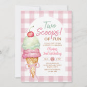 Invitation Two Scoops Of Fun Ice Cream Bow 2nd Birthday (Devant)