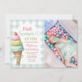 Invitation Two Scoops Of Fun Ice Cream Bow 2nd Birthday Photo (Devant)