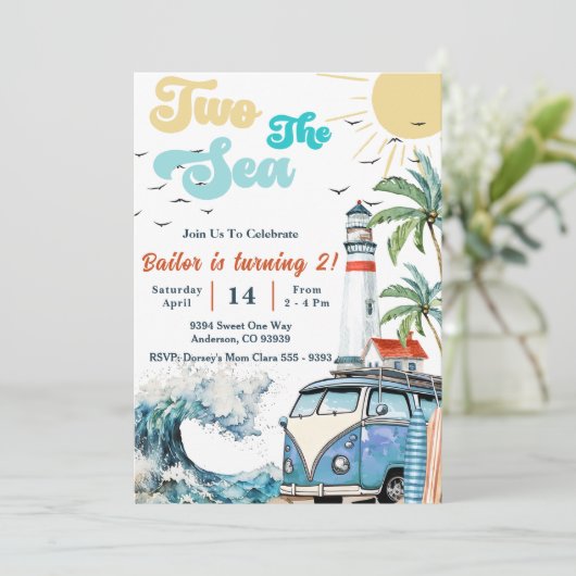 Invitation Two Sea Surf Beach 2e anniversaire (Debout devant)