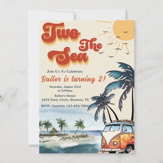 Invitation Two Sea Surf Beach 2e anniversaire (Devant)