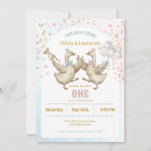 Invitation Two Silly Geese Boy & Girl Twins Birthday (Devant)