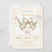 Invitation Two Silly Geese Twins Boy & Girl Birthday  (Devant)
