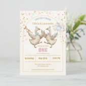 Invitation Two Silly Geese Twins Boy & Girl Birthday  (Debout devant)