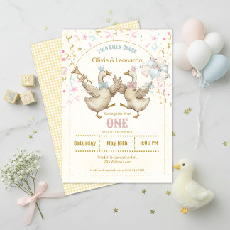 Invitation Two Silly Geese Twins Boy & Girl Birthday 