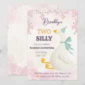 Invitation Two silly goose 2nd birthday cute floral pink (Devant / Derrière)