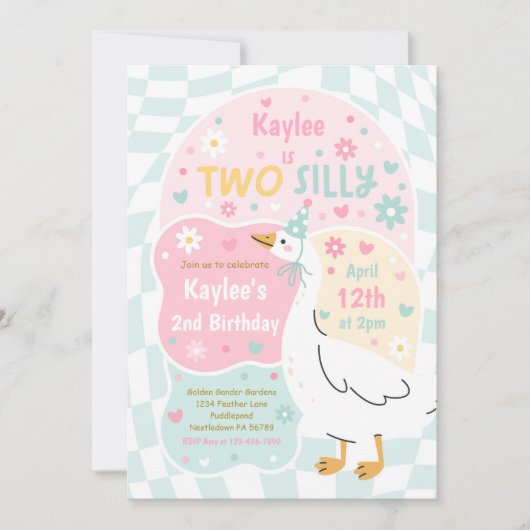 Invitation Two Silly Goose 2nd Birthday Party Spring Birthday (Devant)