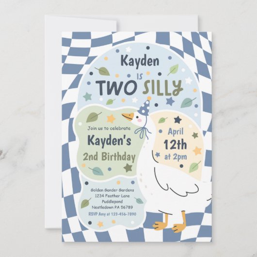 Invitation Two Silly Goose 2nd Birthday Party Spring Birthday (Devant)