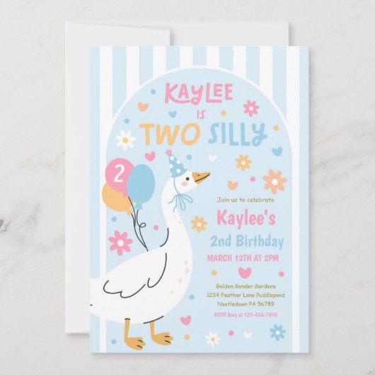 Invitation Two Silly Goose 2nd Birthday Party Spring Birthday (Devant)
