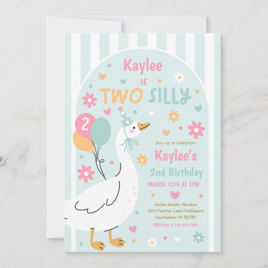 Invitation Two Silly Goose 2nd Birthday Party Spring Birthday (Devant)