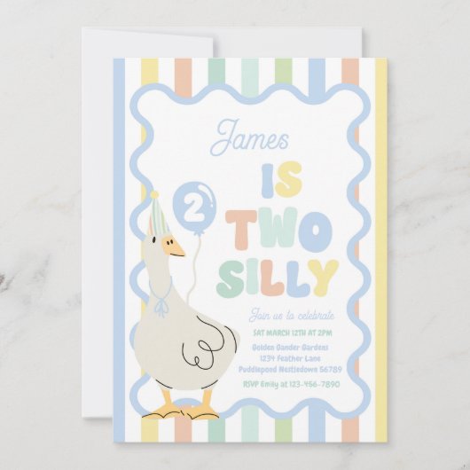 Invitation Two Silly Goose 2nd Birthday Party Spring Birthday (Devant)