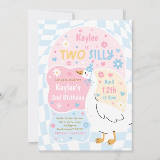 Invitation Two Silly Goose 2nd Birthday Party Spring Birthday (Devant)