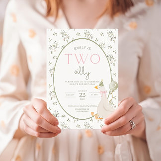 Invitation Two Silly Goose Birthday Invite Vintage Floral Sec
